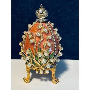 Joan Rivers Lily Of The Valley Faberge Egg Textured Coral Gold Toned Accent Vint